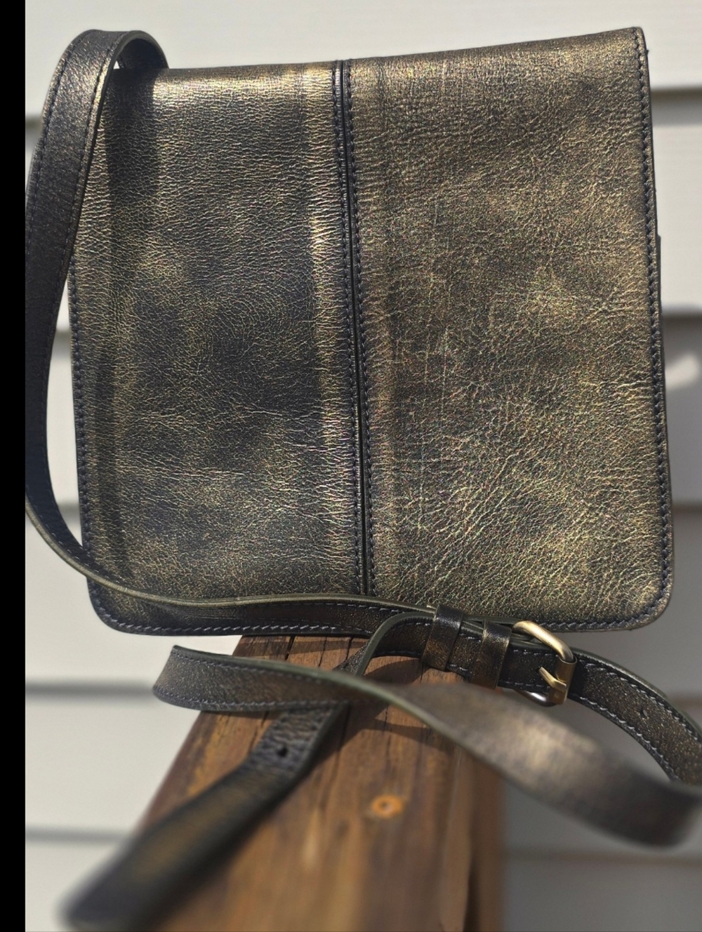 Patricia Nash Burnish Bronze Granada Metallic Leather Pyrite Gold Crossbody Bag